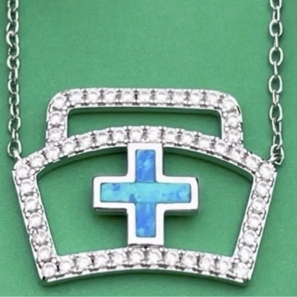 Nurse Hat Necklace Blue Fire Opal - Picture 2 of 6